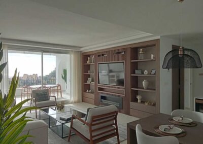 Salón estilo clásico moderno. En tonos tierra.